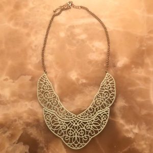 Teal Lace-Style Bib Statement Necklace